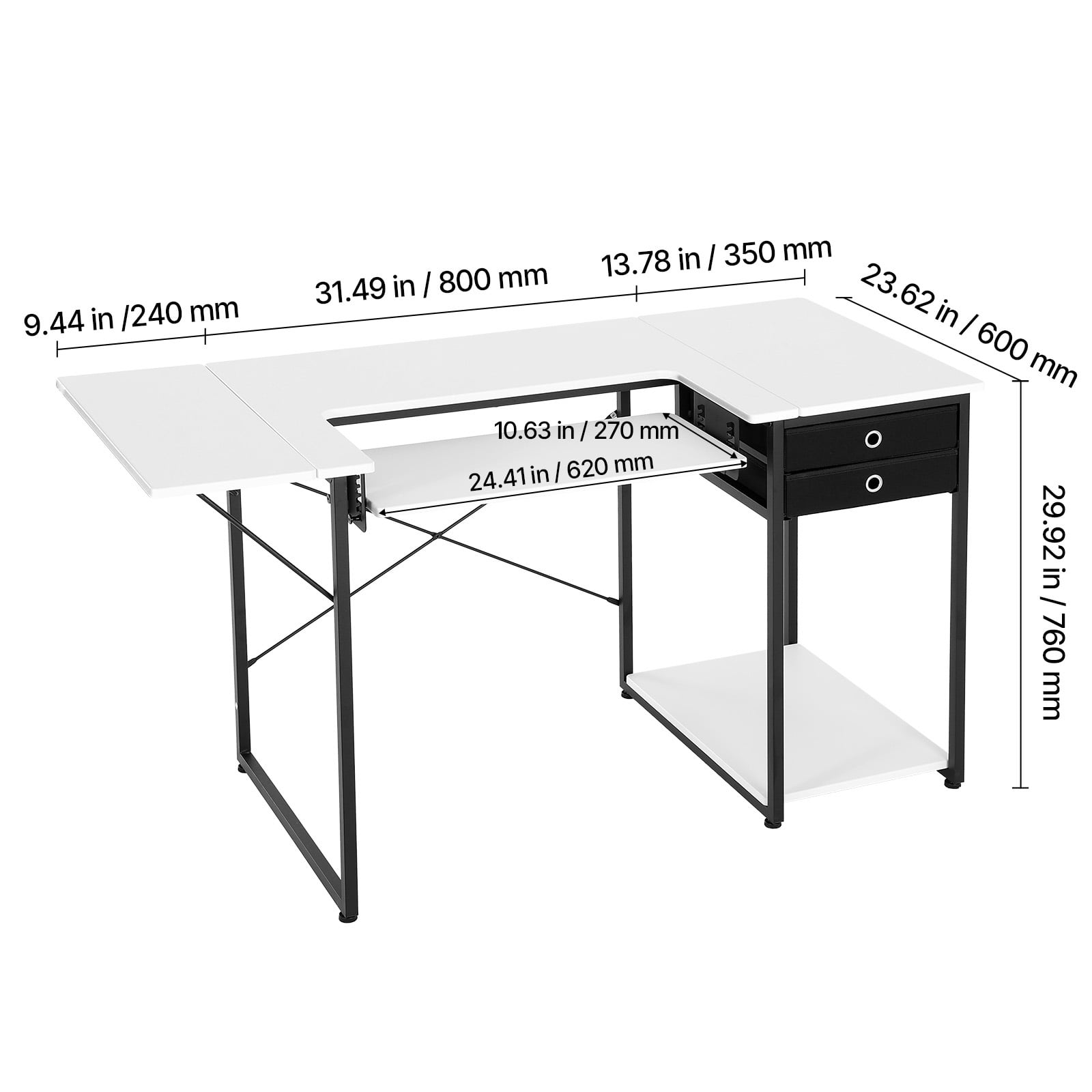 KFFKFF Multipurpose Sewing Machine Table with Drawers, Foldable Side Shelf, Adjustable Storage, Steel Frame, Versatile Desk for Home, Studio, or Educational Use
