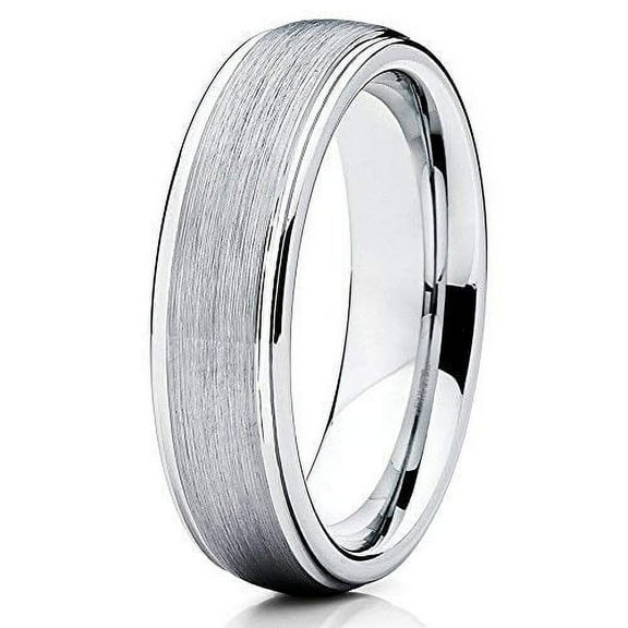 Silly Kings Jewelry 8mm Silver Brushed Tungsten Ring Dome Tungsten Tungsten Wedding Band Grooved Edges (6)