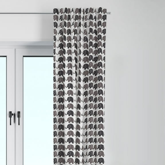 Bacati Mini Elephants Unisex Single Window Curtain Panel Non-Light Blocking, Grey