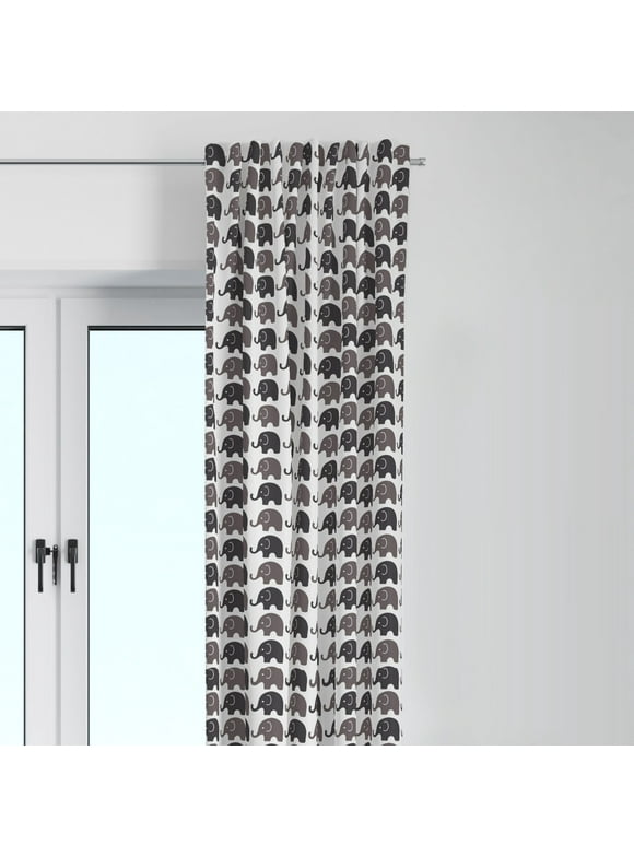 Bacati Mini Elephants Unisex Single Window Curtain Panel Non-Light Blocking, Grey