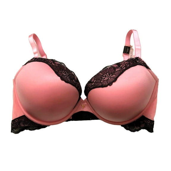 Victoria's Secret Very Sexy Push-up Bra Pink Black Lace Trim Cup Size 38DD NWT