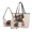 Dachshund Carnation Theme, variant on Bunny Mom Theme 3 Pieces Tote Bag Set for Ladies, Lightweight Tote Purse with Portable Wristlet Purse, with Personalized Underarm Shoulder Bag