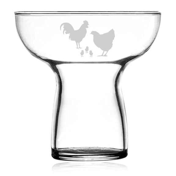 10 oz Stemless Margarita Cocktail Glass Gift Chicken Family