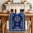 thumbnail image 2 of Navy Blue Boho Floral Table Runner 90 Inches Long,Ethnic Tribe Farmhouse Artwork Cotton Linen Table Runners Dresser Scarves,Fabric Tabletop Scarf Furniture Cover for Home Dinner Party 13"x90", 2 of 9