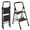 Black, variant on ASoopher Folding 2 Step Ladder, Heavy Sturdy Steel Portable 2 Step Stool with Handrail, Safe-Lock Design, For Kitchen, Garage & Outdoor Use, Black