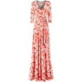 thumbnail image 1 of Bon Rosy, Women's, 3/4 Sleeve V-Neck Printed Maxi Faux Wrap Dress, Orange, L, 1 of 2