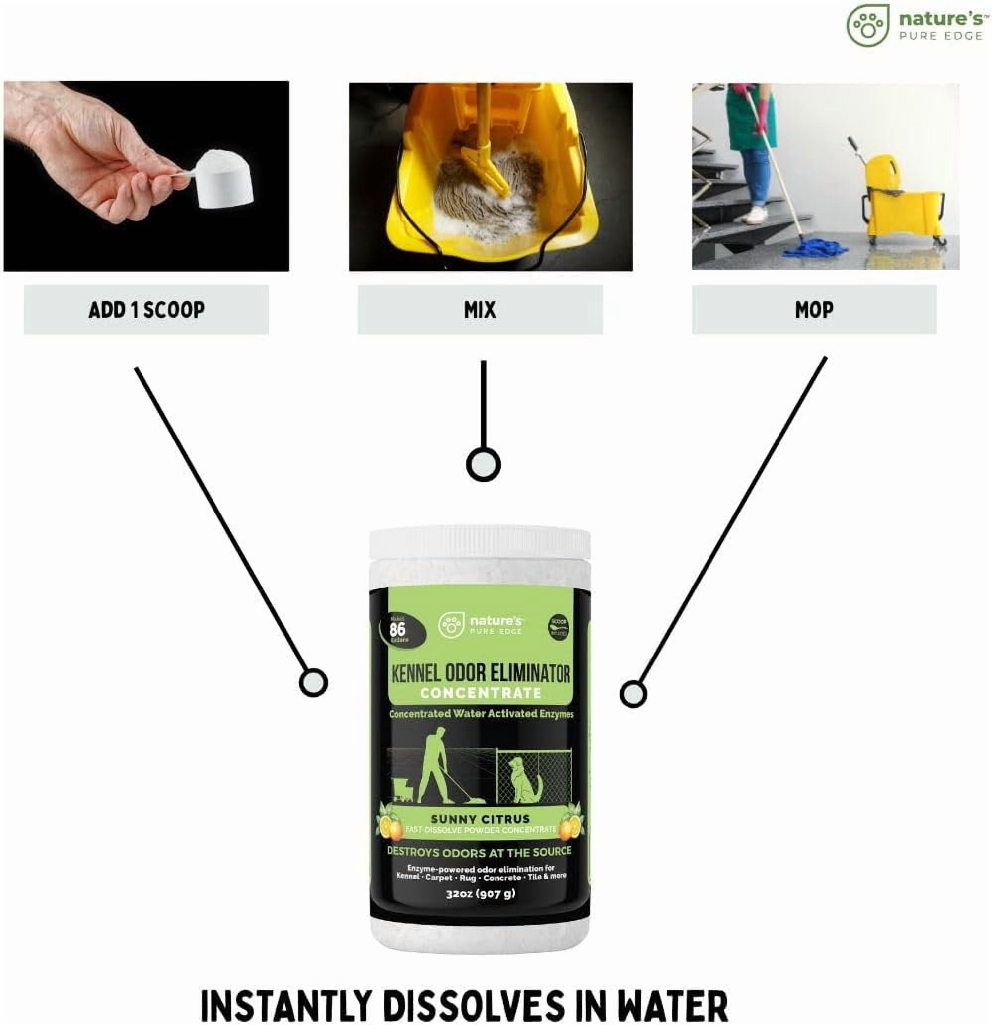 Enzyme Powder Concentrate Makes 86 Gallons - Professional Use for Kennel and Pet Odor Elimination - Removes Urine Poop from Carpets Floors - Sunny Citrus