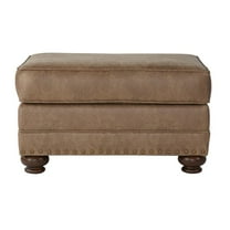 Roundhill Furniture Leinster Faux Leather Ottoman with Antique Bronze Nailheads in Jetson Ginger