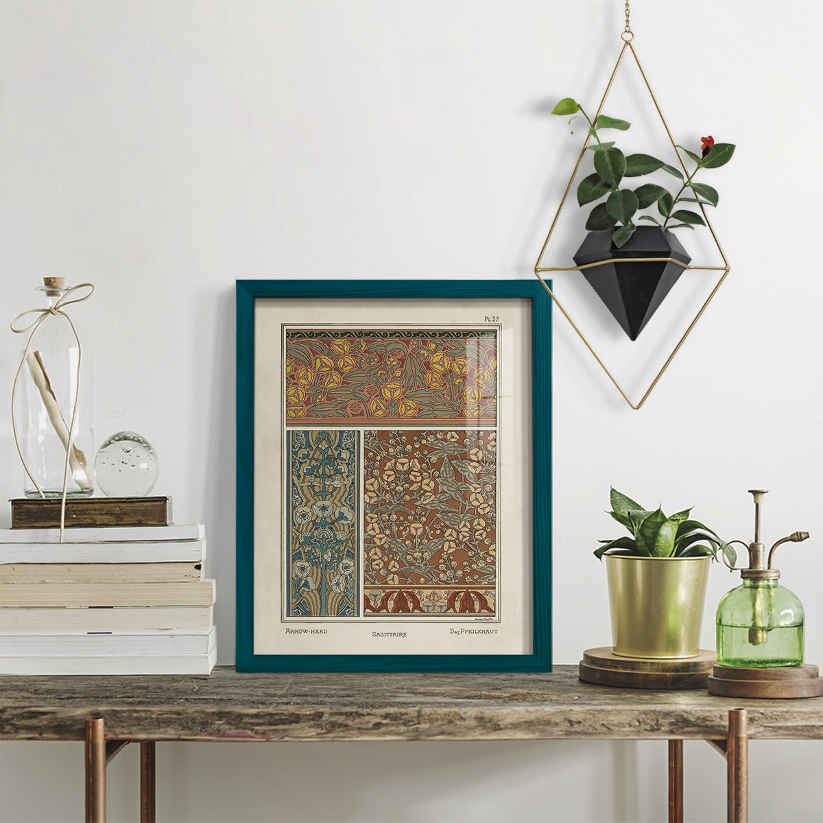 Nouveau Decorative II - Framed Print w/glass - Ocean Blue
