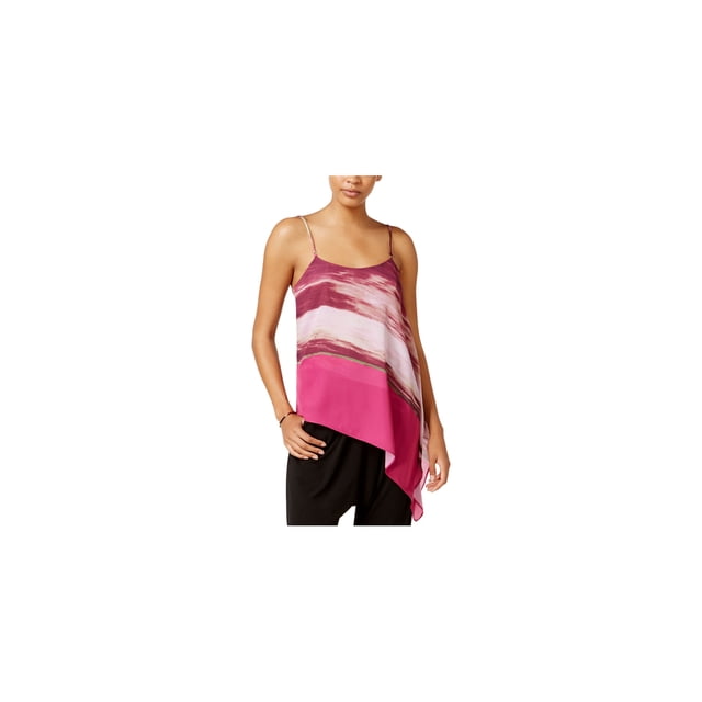 Rachel Roy Womens Printed Asymmetrical Tank Top, Pink, Medium