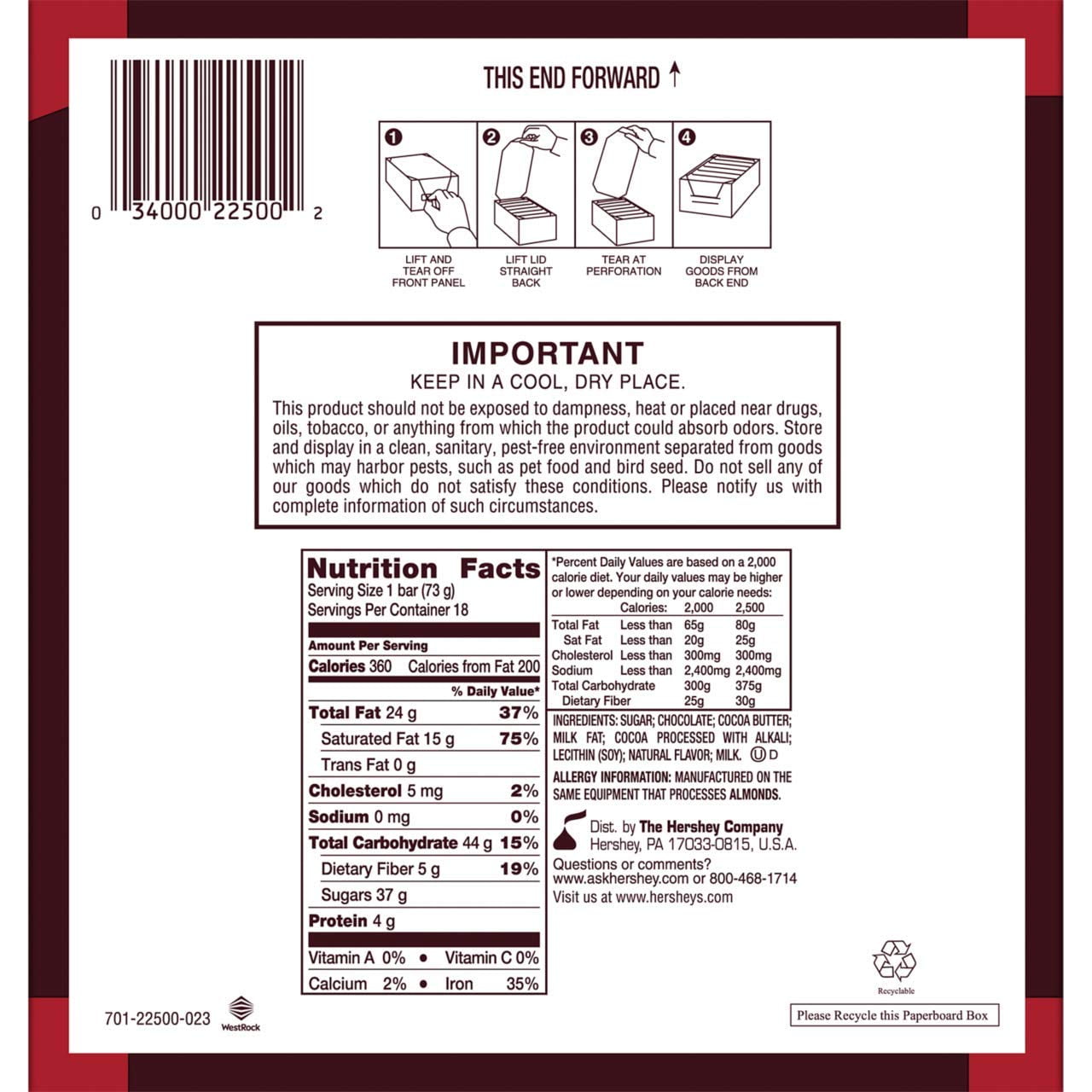 Hershey Foods Hersheys Special Dark Chocolate Bars, 18 ea