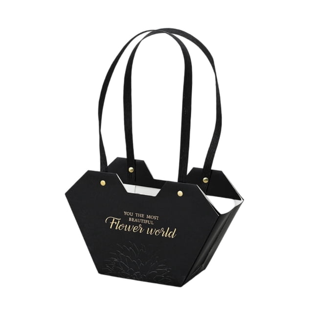 Bolso de mano para guardar ramos de flores, despedida de soltera, fiesta de San Valentín, caja de regalo de papel con flores Negro