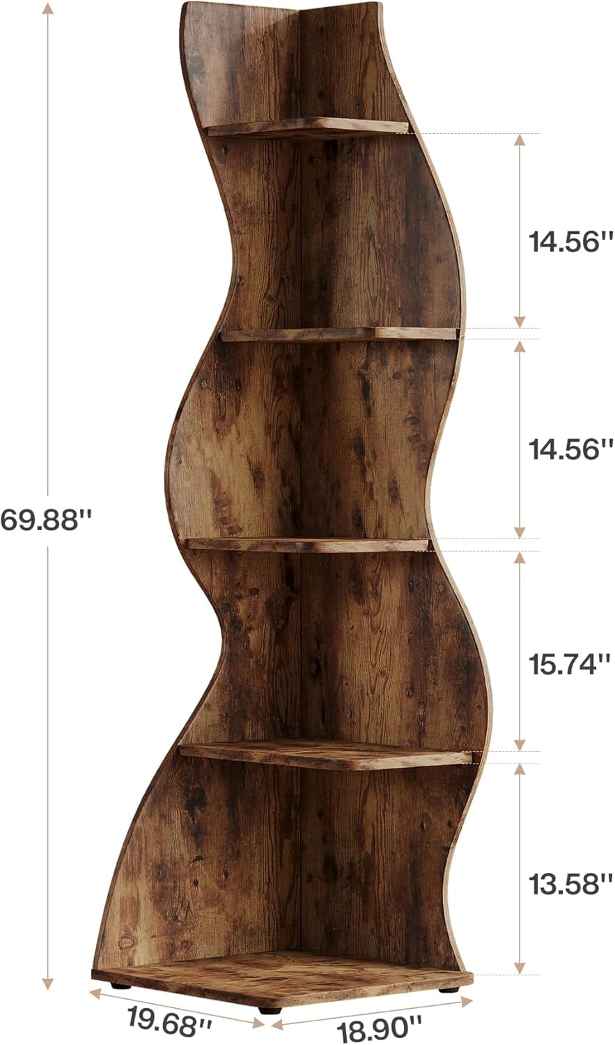 Tribesigns Small Corner Shelf, 5-Tier Modern Corner Bookcase for Small Space, Living Room (Brown)