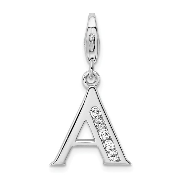 925 Sterling Silver RH CZ Letter A With Lobster Clasp Charm Pendant; for Adults and Teens; for Women and Men