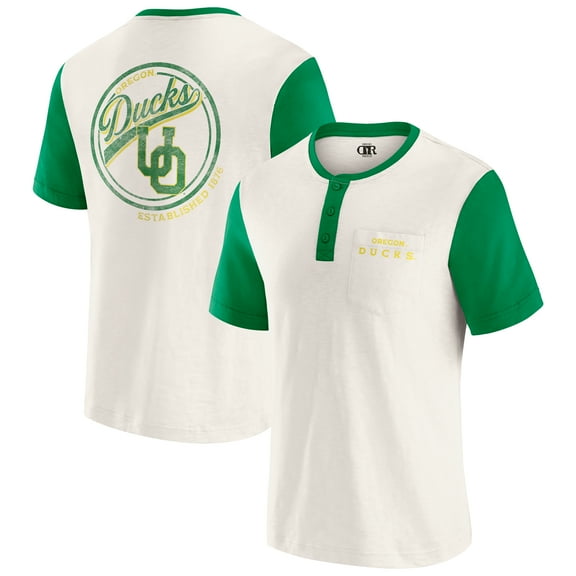 Men's Darius Rucker Collection by Fanatics Cream/Green Oregon Ducks Henley Color Block Slub T-Shirt