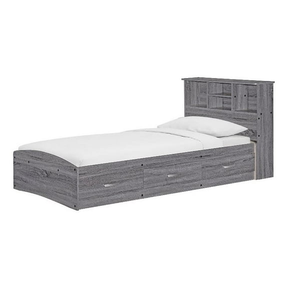 Pemberly Row Transitional Manufactured Wood Twin Captains Bed in Gray
