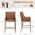 thumbnail image 3 of Dayalane Modern Farmhouse Bar Stools Set of 4, 26.5" Counter Height Bar Stools with Armrests, Faux Leather Upholstered & Solid Wood Legs Island Chairs for Dining Rooms Kitchens Pub, Brown, 3 of 12