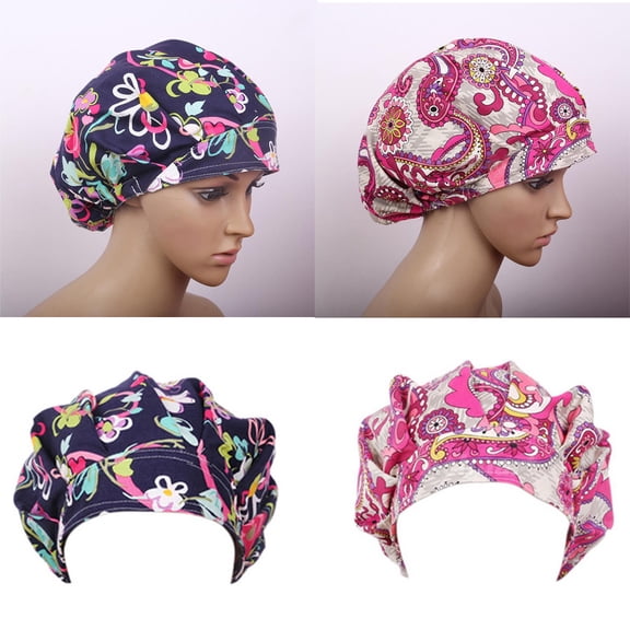 D-GROEE Bouffant Caps Scrub Cap Floral Print, Adjustable Working Hats for Women Men
