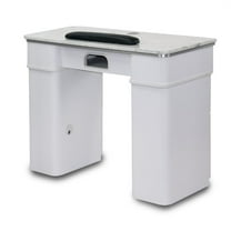 MAYAKOBA Sonoma Manicure Table (With Vent Pipes) Nail Station for Beauty Salon Furniture & Equipment, Marble Top & 1UV Hole, Modern White/Silver