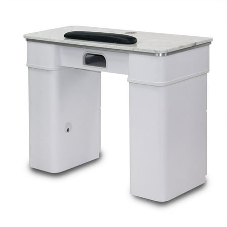 MAYAKOBA Sonoma Manicure Table (With Vent Pipes) Nail Station for Beauty Salon Furniture & Equipment Marble Top & 1UV Hole Modern White/Silver