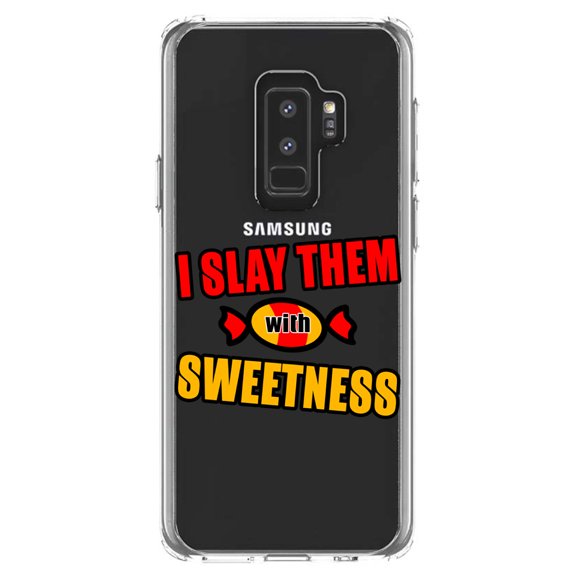 DistinctInk Clear Shockproof Hybrid Case for Samsung Galaxy S9  PLUS (6.2" Screen) - TPU Bumper Acrylic Back Tempered Glass Screen Protector - I Slay Them With Sweetness