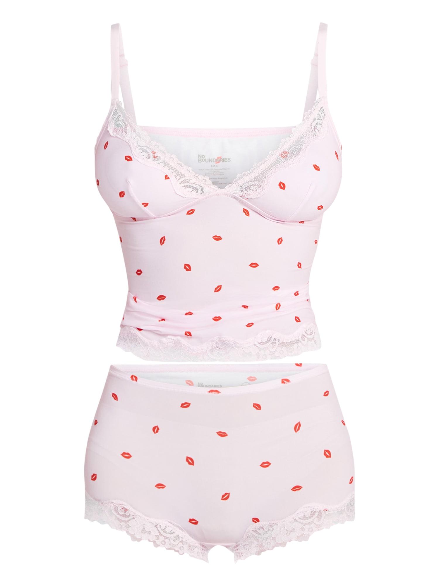 No Boundaries Fit Stretch Lace Trim Cami and Shorts Pajama Set, 2