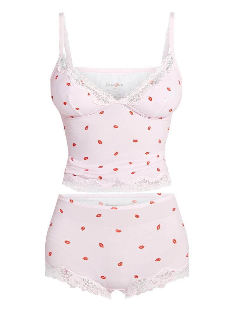 No Boundaries Fit Stretch Lace Trim Cami and Shorts Pajama Set, 2
