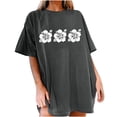 thumbnail image 2 of ClodeEU Women's Plus Size Floral Print Drop Shoulder Short Sleeve T-Shirt ,Loose Fit Casual Crewneck Top Gray,Womens Plus XL, 2 of 5