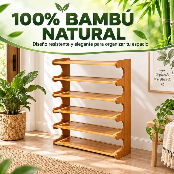 Restsuko Zapatero de Bambú Natural 6 Niveles, 68x20x75 cm
