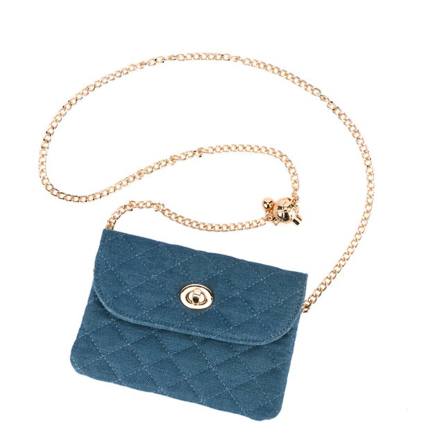 Bolso de cinturón de cadena para mujeres, bolso de cintura de mezclilla de moda para teléfono celular, bolso cruzado de diseño a cuadros.