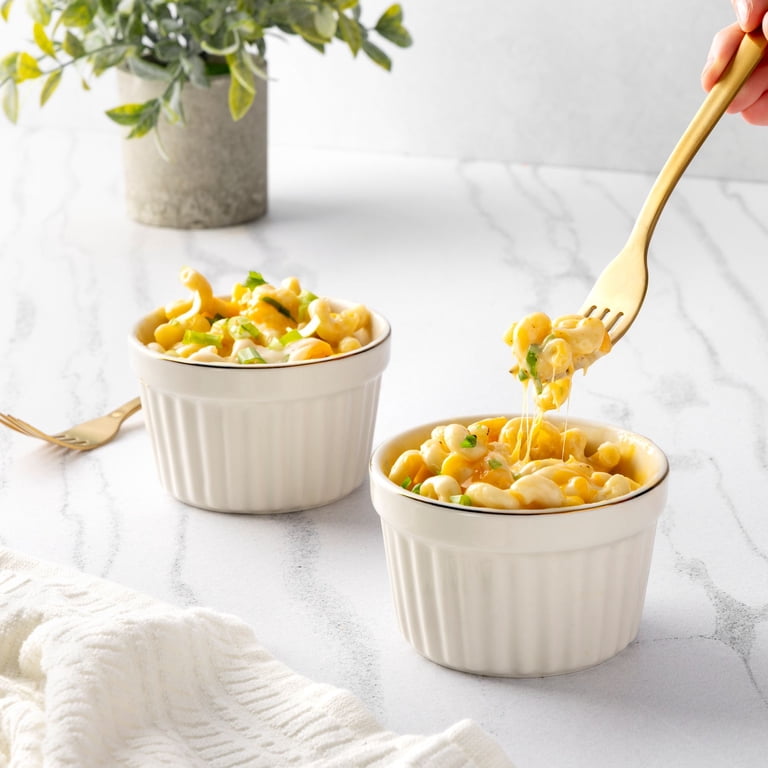 Thyme & Table 2-Piece Ramekin Set, 10 oz, White Ribbed Stoneware