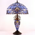 thumbnail image 5 of Rustic Tiffany Style Large Table Lamp with Nightlight 24" Tall Blue Purple Lavender Stained Glass Baroque Vintage Base Living Room Bedroom Bedside Nightstand Home WERFACTORY Led Bulb Included, 5 of 10