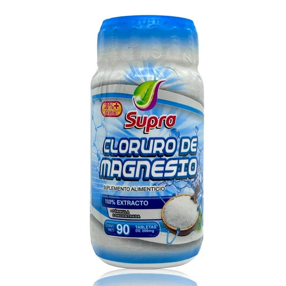 Cloruro de Magnesio 90 tabletas 500 mg Supra.