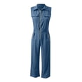 thumbnail image 5 of Chuancc Women's Casual Loose Overalls Jumpsuits One Piece Sleeveless Wide Leg Long Pant Rompers With Pockets Blue M, 5 of 6