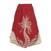 Mogul Womens Boho Skirts Peasant Bohemian Red Embroidered Long Skirt