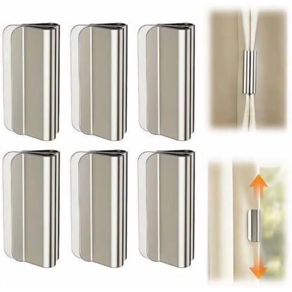 Magnetic Curtain Clips, 6 Pairs Curtain Magnets Closure Set for Light-Blocking, Curtains Clips to Hold Curtains Closed, Minimalist Curtain Clips Suitable for Indoor & Outdoor Curtains