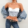 thumbnail image 3 of WHLBF Women's Top Summer Crop Satin Bustier Top Chain Strap Casual Padded Lingerie White S(S), 3 of 6