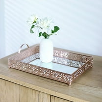 BalsaCircle 16x12" Rose Gold Metal Rectangle Fleur De Lis Trimative Mirror Serving Tray