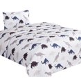 thumbnail image 1 of Juego de sábanas de 3 piezas TWIN para niños, niñas y niños, sábana plana, sábana ajustable y funda de almohada, dinosaurio blanco multicolor, fácil de lavar, 1 of 3