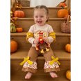 thumbnail image 3 of RUINIXCW Toddler Baby Girl Thanksgiving Outfit Infant Baby Girls Fall Winter Clothes Turkey Embroidery Ruffle Long Sleeve Sweatshirt and Bell Bottom Floral Pants Set, 3 of 10