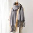 thumbnail image 3 of Nueva moda rayas Mohair bufanda gruesa hombres mujeres invierno sólido borla bufanda estudiantes cálido extendido largo chal pañuelo, 3 of 4