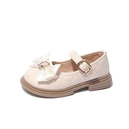 

HuaAngel Little Girls Big Girls Satin Ribbon Metal Decoration PU Leather Grid Mary Jane Flat Casual Shoes W397 Sizes 9.5C-4Y