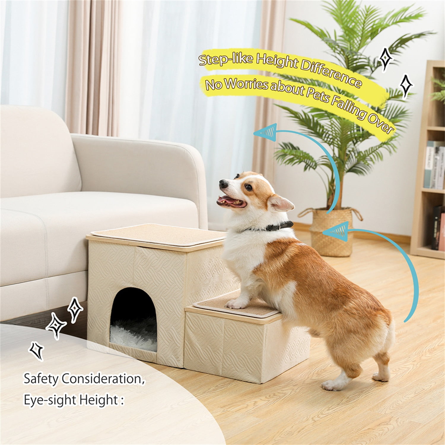 Pefilos Pets Dog Stairs for High Beds Pet Steps for Cats Get on Bed Couch Stairs 2 Step Stool for Small Dogs Kitten Ladder for Bed Window Perch for Pet Stair Ramp with Toy Storage Condo, Beige Pefilos Pets Dog Stairs for High Beds Pet Steps for Cats Get on Bed Couch Stairs 2 Step Stool for Small Dogs Kitten Ladder for Bed Window Perch for Pet Stair Ramp with Toy Storage Condo, Beige