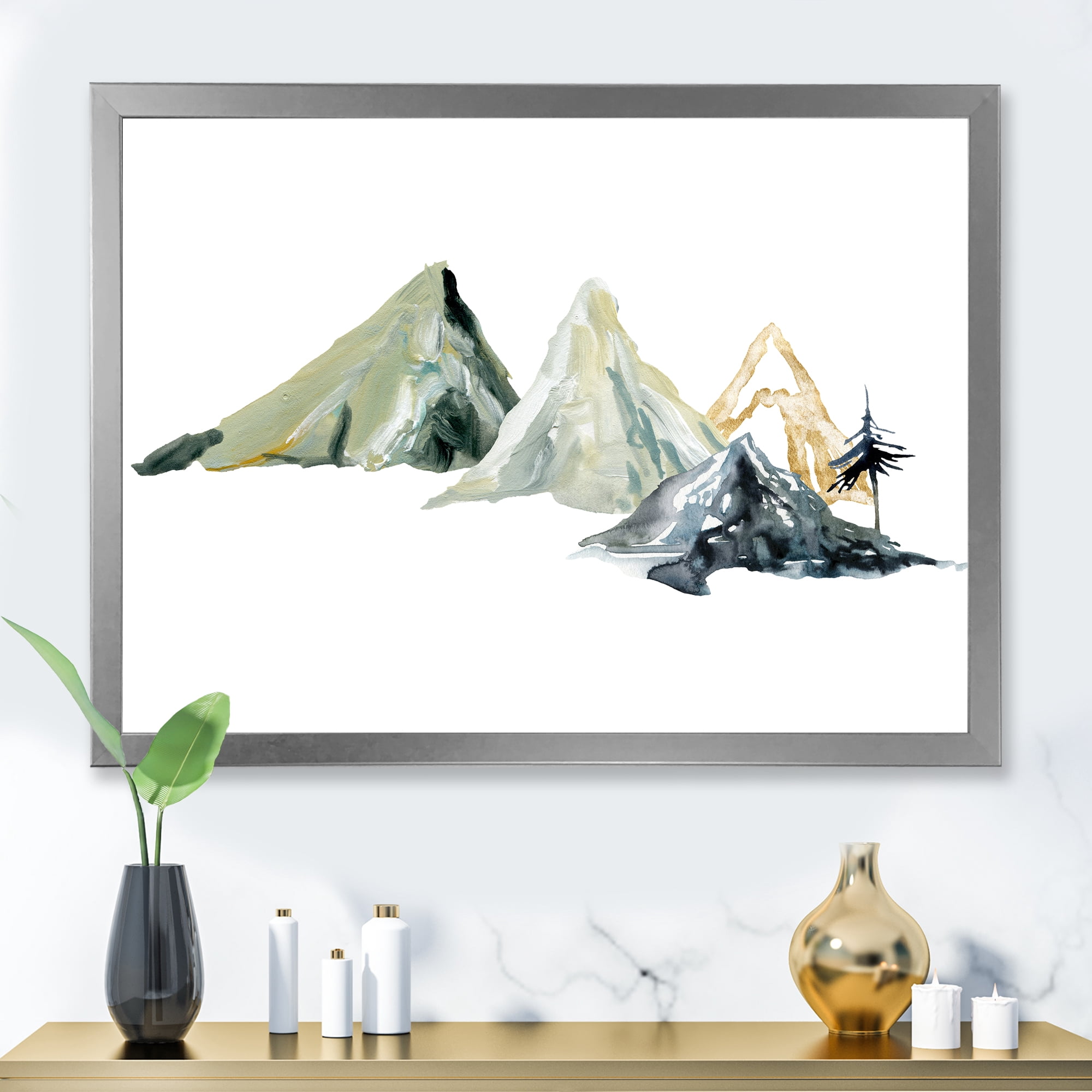 Designart 'Dark Blue Mountain Landscape Winter Minimalistic I' Modern Framed Art Print