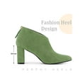 thumbnail image 5 of BLISSFUL STEP Women's Ankle Boots Faux Suede Pointed Toe Block Heel Back Zip V Cutout Booties Green 8.5, 5 of 7