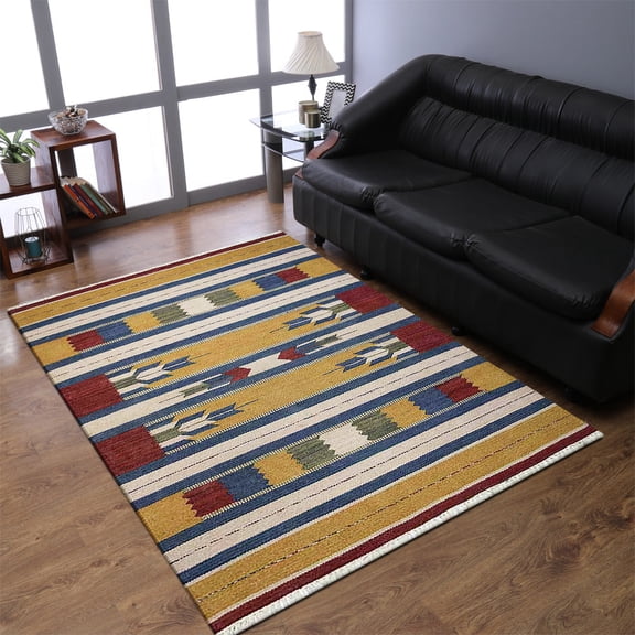 Rugsotic Carpets Hand Woven Flat Weave Kilim Wool Eco-Friendly 3'x5' Area Rugs Rectangle Multicolor Contemporary Modern Design Low Pile Indoor Handmade Rug for Living Room, Bedroom D00110