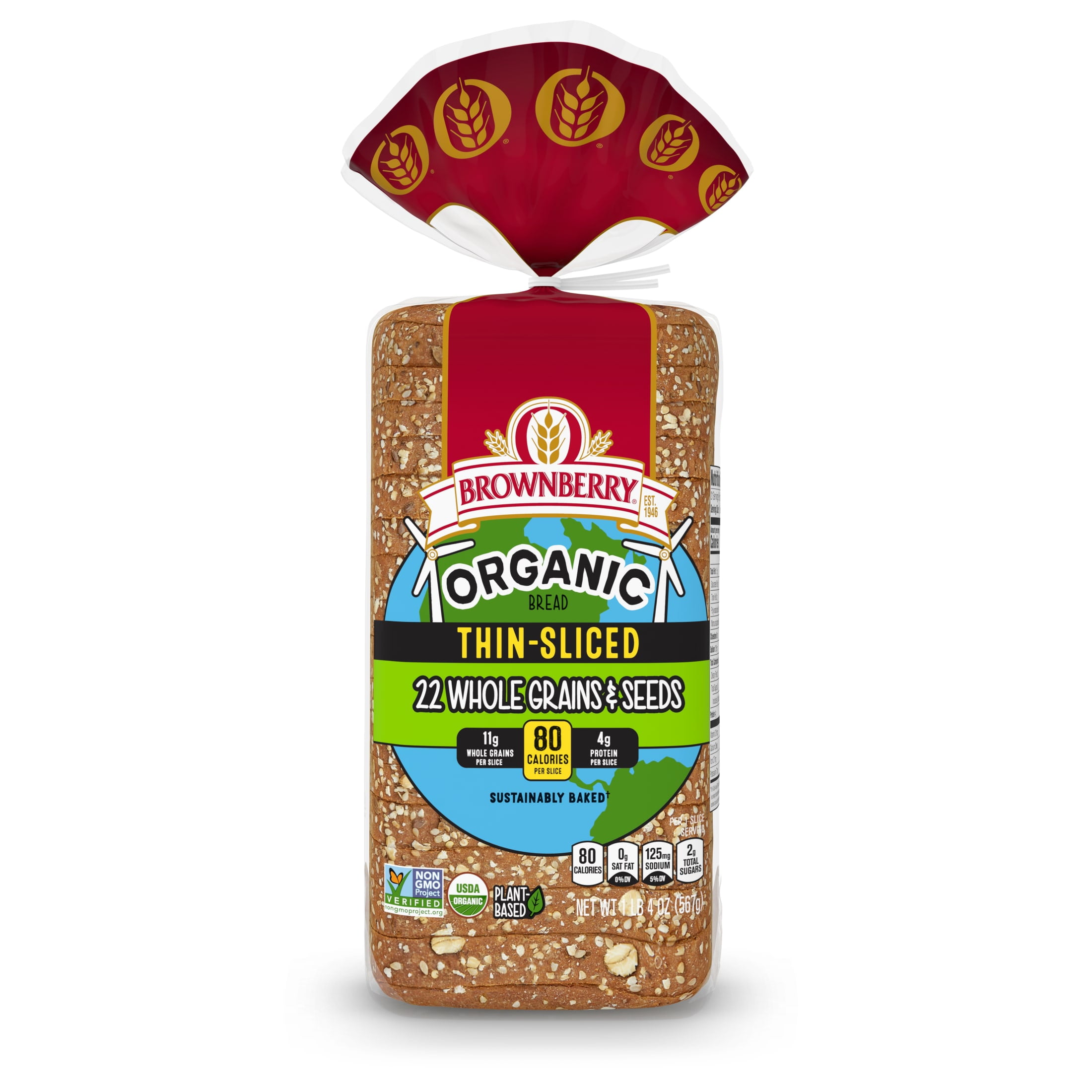 Brownberry Organic 22 Whole Grains & Seeds Bread, 20 oz, Thin Sliced Multigrain Bread, Bag