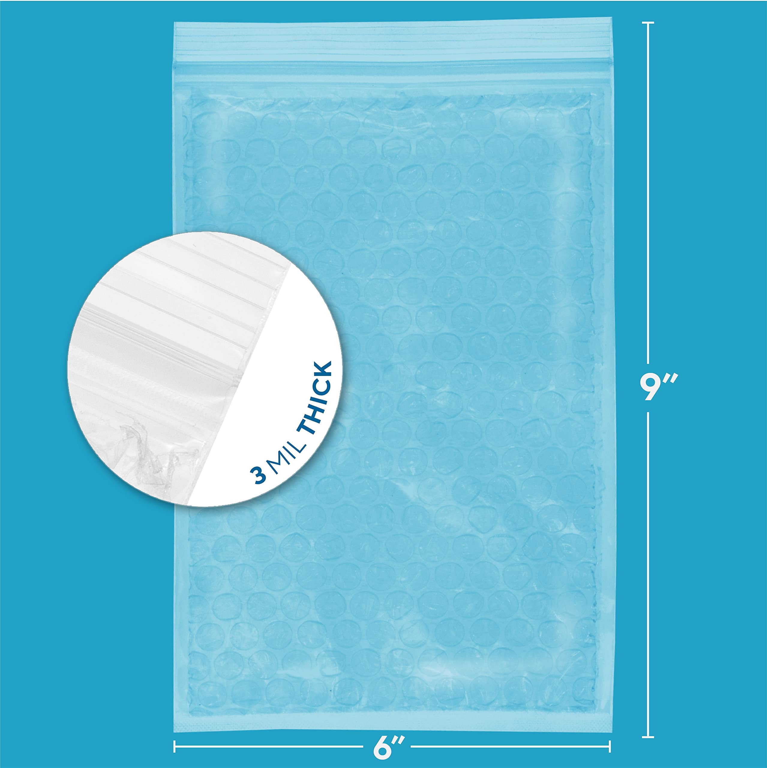 100 Pack 6x9 Inch Resealable Bubble Zip Bags, 3 Mil Reusable Protective Pouch, Double Layer Cushion Wrap for Storage Mailing Fragile Glass, Clear