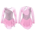 thumbnail image 1 of Vestido elegante de patinaje artístico para niñas, manga larga, escote redondo, lentejuelas, espalda hueca, ropa de baile de salón para patinaje sobre hielo, 1 of 3
