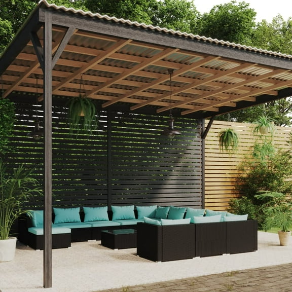 vidaXL 12 Piece Patio Lounge Set with Cushions Poly Rattan Black